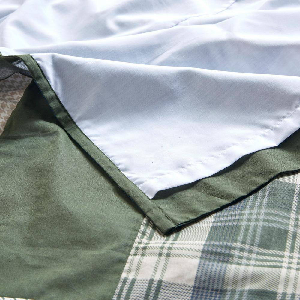 Mill Creek Green and Navy Cotton Patchwork Shower Curtain