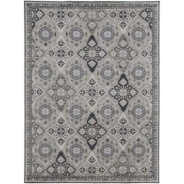 HomeRoots Gray and Black 2 ft. x 3 ft. Floral Area Rug