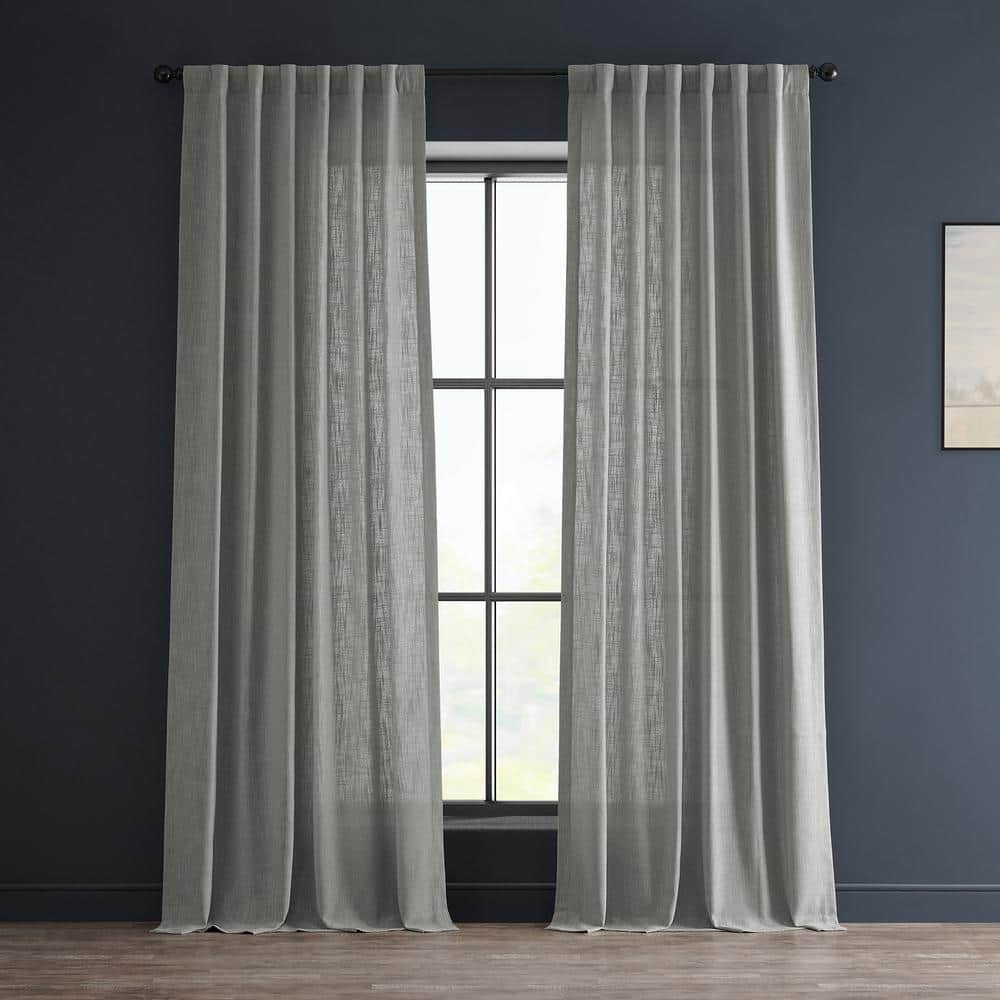 Ash Grey Light-Filtering Faux Linen Rod Pocket Curtain Panel