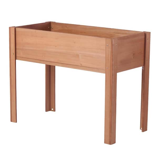 Unbranded 38 in. x 18 in. x 8.5 in. Brown Wood Raised Garden Bed with Legs, Elevated Wooden Planter Box for Outdoor Plants Flowers
