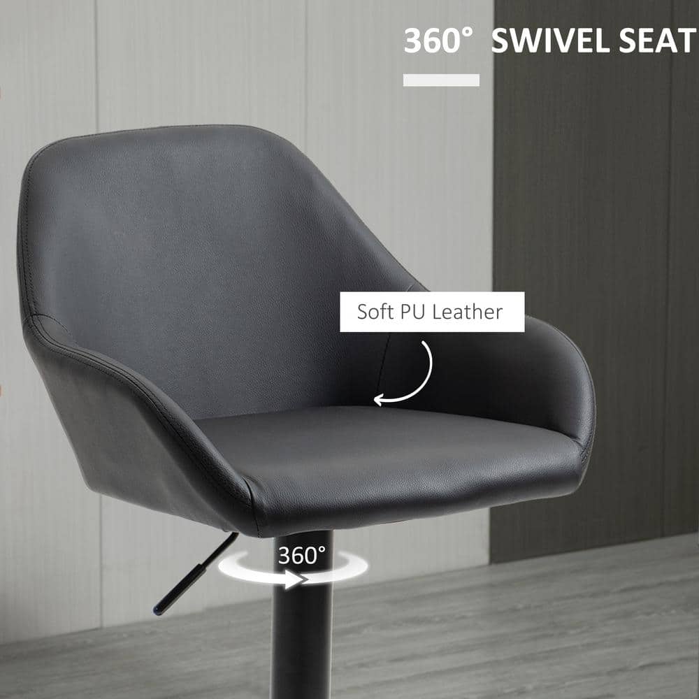Swivel 58cm Adjustable Black Metal Bar Stools with Footrest - Set of 2