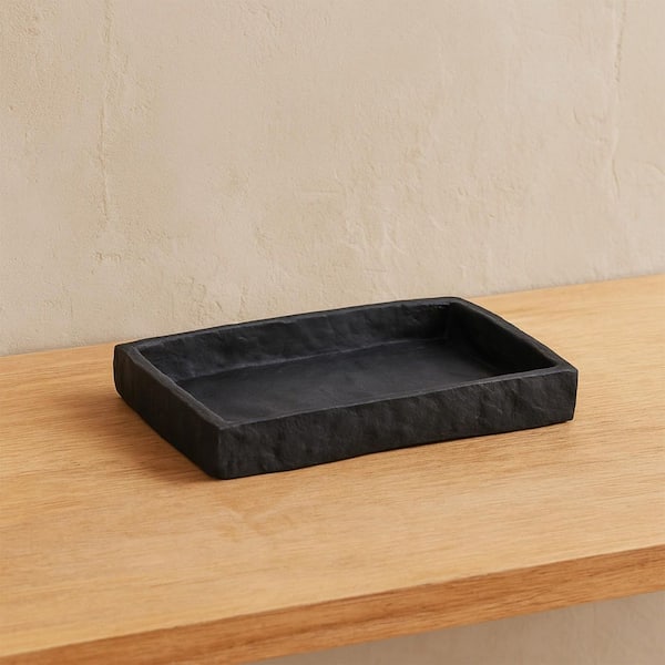 EVIDECO French home goods Stone Effect Freestanding Soap Dish Holder Cup Dispenser Tray Black
