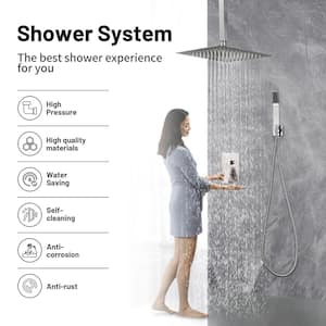 Rain Single Handle 1-Spray with Valve 1.8 GPM 12 in. Shower Faucet Pressure Balance Dual Shower Heads in Brushed Nickel