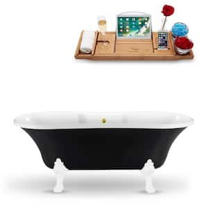 68 in. Acrylic Clawfoot Non-Whirlpool Bathtub in Glossy Black With Glossy White Clawfeet And Polished Gold Drain