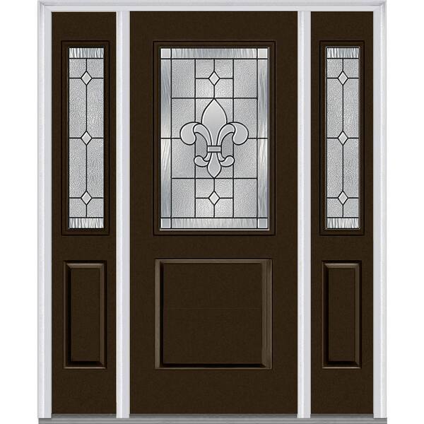 MMI Door 64 in. x 80 in. Carrollton Right-Hand 1/2-Lite Decorative Painted Fiberglass Smooth Prehung Front Door with Sidelites