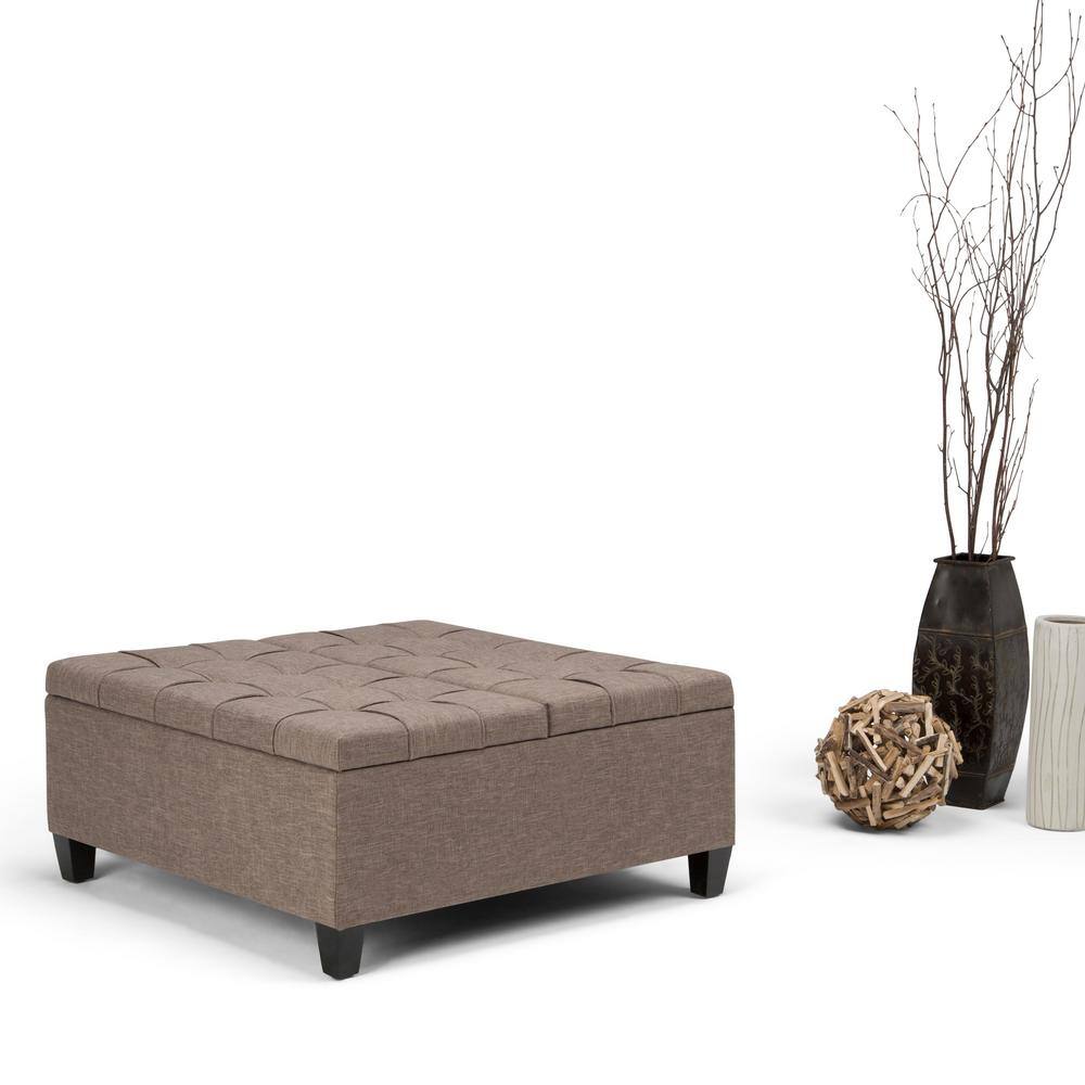Fawn Brown Linen Tufted 36" Square Storage Ottoman
