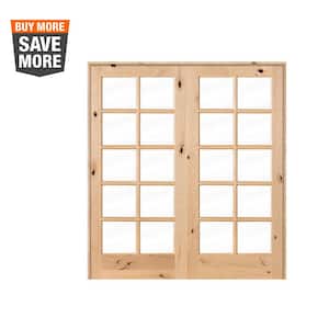72 in. x 80 in. Rustic Knotty Alder 10-Lite Low-E Glass Both Active Solid Core Wood Double Prehung Interior Door