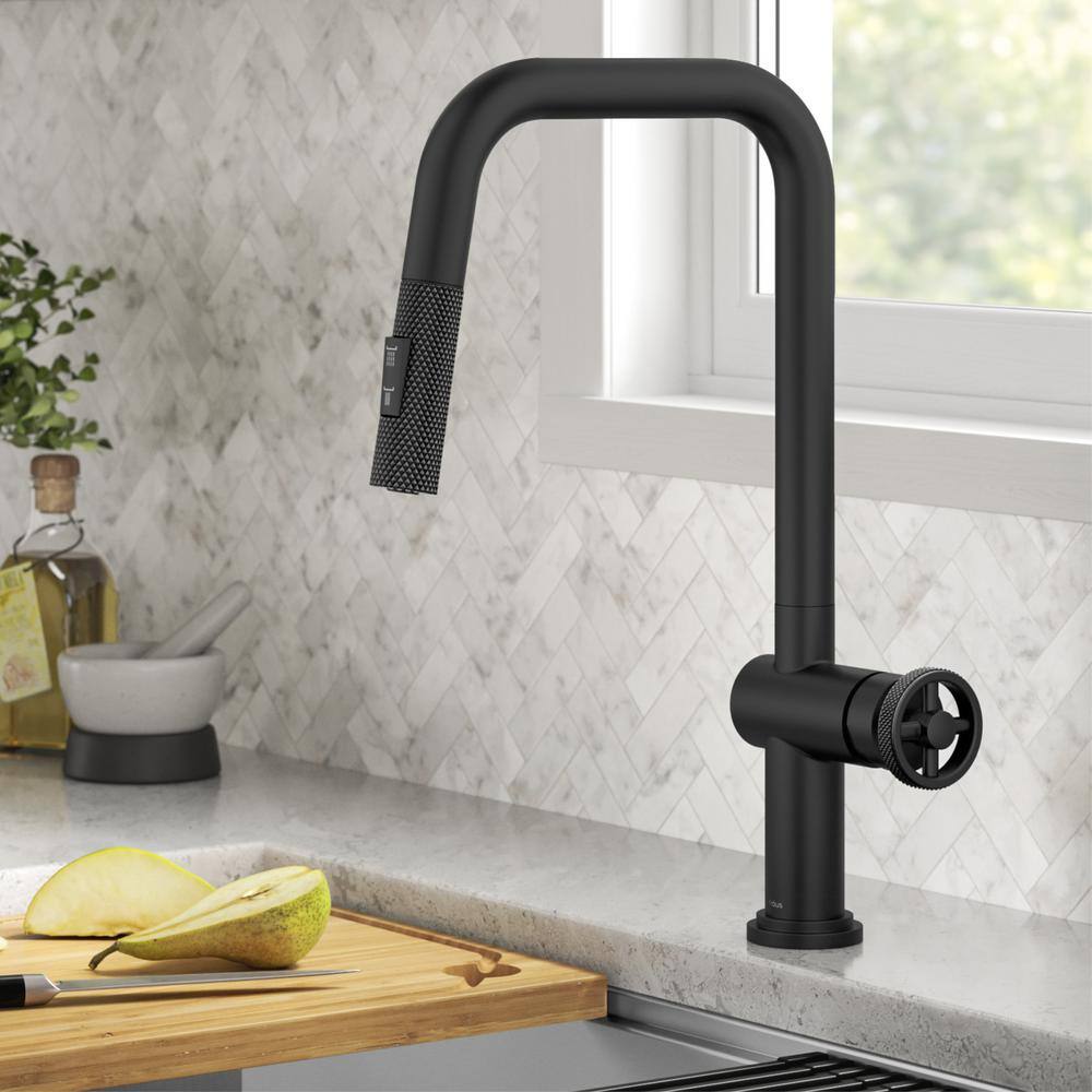 Matte Black Industrial Pull-Down Kitchen Faucet with Spray