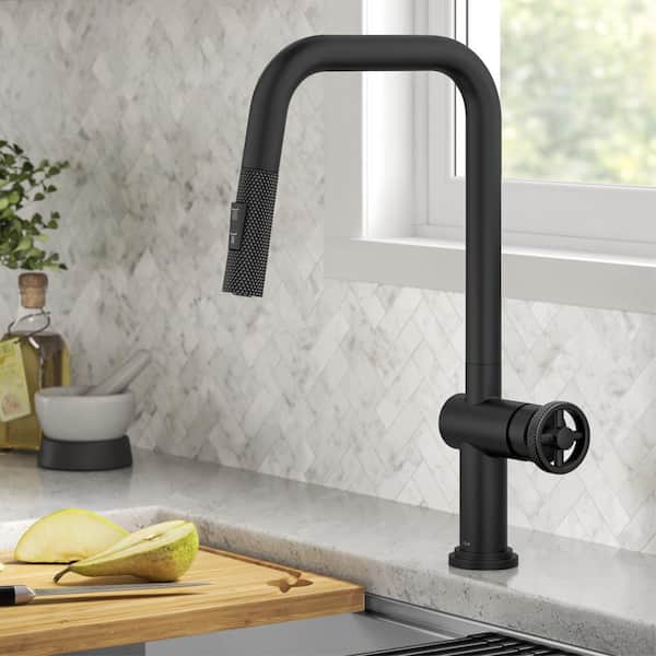Urbix Industrial Pull-Down Single Handle Kitchen Faucet in Matte Black