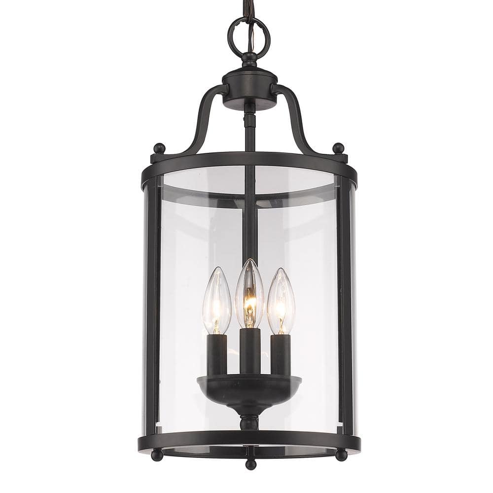 Payton Transitional 3-Light Pendant in Matte Black with Clear Glass