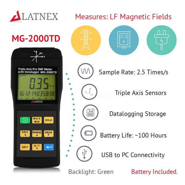 LATNEX MG-2000TD Triple Axis Pro EMF Meter with Datalogger MG-2000TD The  Home Depot