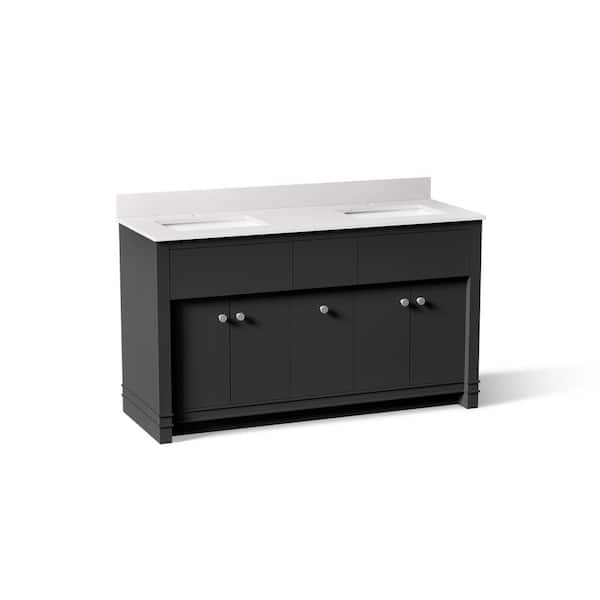 Alouette 60 in. Double SinkFerrous Grey Bath Vanity Cabinet with Sinks and Quartz Top