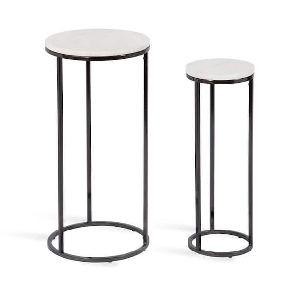 Kate and Laurel Udorie 12 in. White and Pewter Marble Nesting End Table