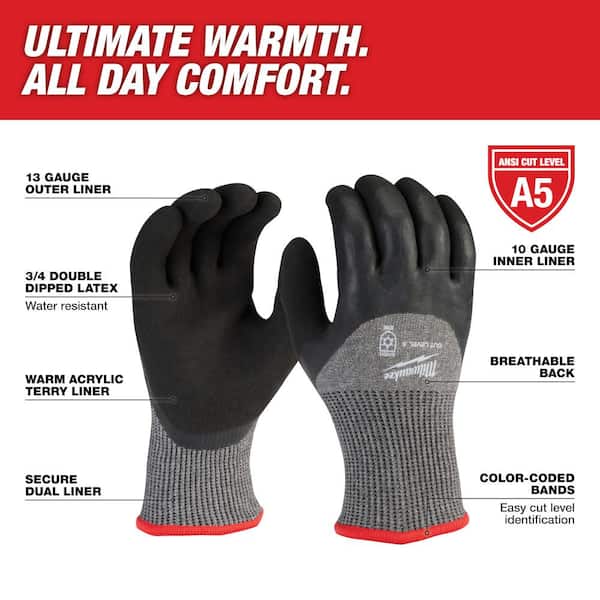 XX-Large Red Latex Level 5 Cut Resistant Insulated Winter Dipped Work Gloves