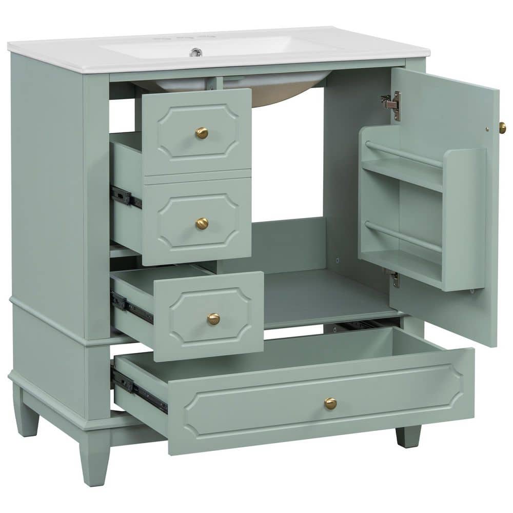 30 in. W Single Sink Freestanding Light Green Bath Vanity with White Ceramic Top and Soft-Close Door Unassembled price history on PriceWatchPro