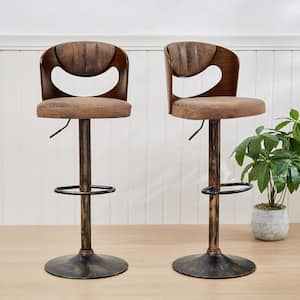 Swivel Bar Stools Set of 2 Seat Height Adjustable Wooden Barstools PU Leather Upholstered Bar Chairs with Back, Brown