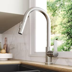 Single-Handle Pull Down Kitchen Faucet with FastMount and LED Temperature Indicator in Brushed Nickel