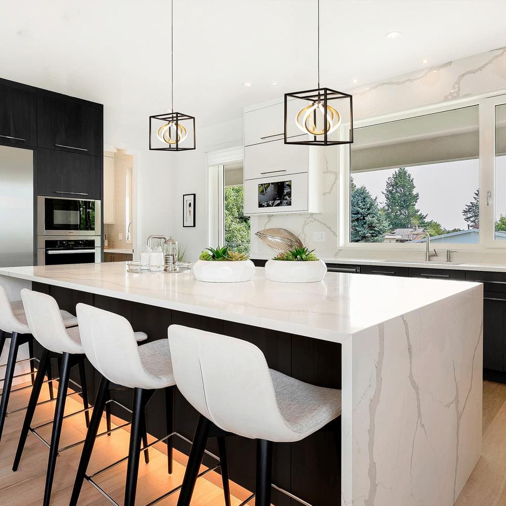 Sinclair Black and Gold Leaf Mini LED Pendant with White Shade