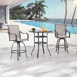 Gray 3-Piece Outdoor Sling Square Bar Height Outdoor Bistro Set