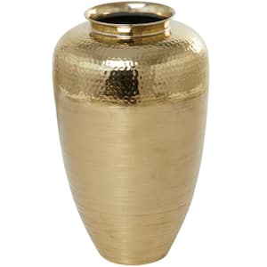 Gold Brushed Aluminum Decorative Vase with Hammered Top