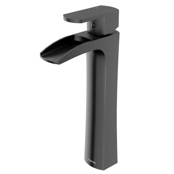 Karran Kassel Single-Handle Single-Hole Vessel Bathroom Faucet with Matching Pop-Up Drain in Gunmetal Grey