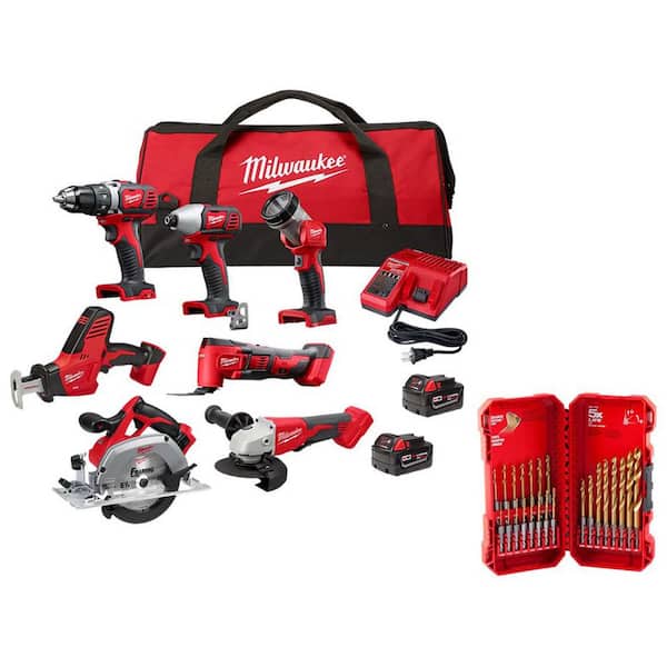 M18 18-Volt Lith-Ion Cordless Combo Kit 7-Tool w/ 2-Batteries, Charger, Tool Bag, & Drill Bit Set
