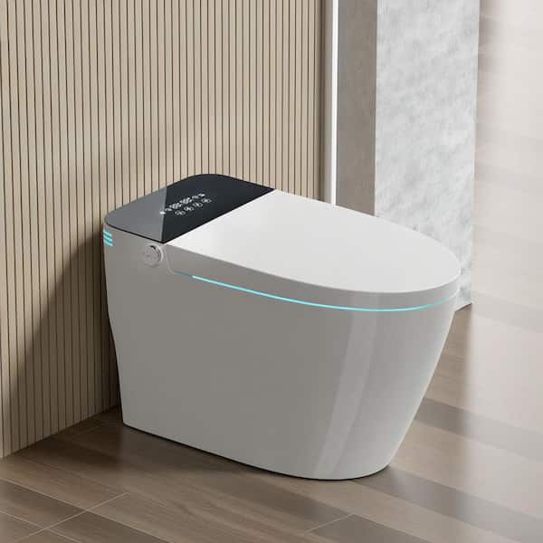 12 in. Rough in 1-Piece 1.32 GPF Smart Single Flush Elongated Toilet in White Seat Included