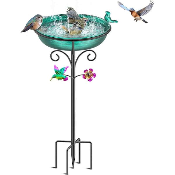 FAWEY TRED INC 38. 6in Freestanding Bird Baths Bird Bath Bowl Spa & Birdfeeder with Metal Stake Stand Green