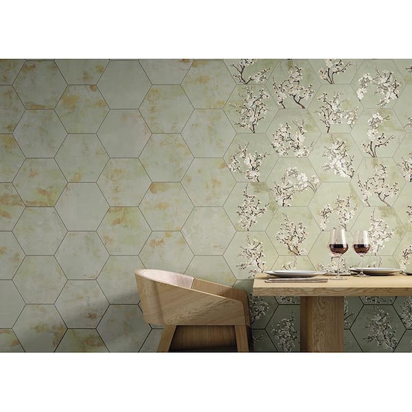 Aureate 9 in. x 11 in. Natural Moss Green Porcelain Hexagon Wall and Floor Tile (10.06 sq. ft./case) (17-pack)