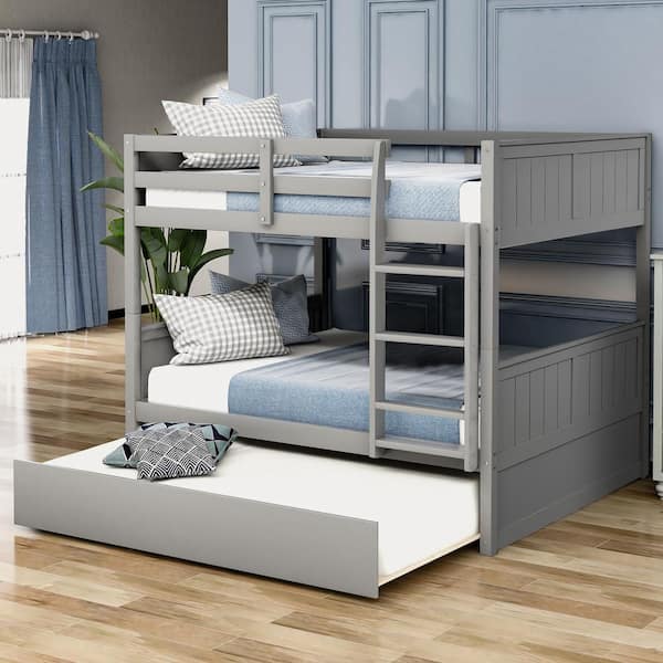Gray Full Over Full Bunk Bed with Twin Size Trundle