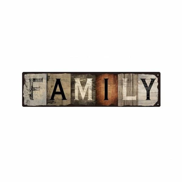 4 in. x 16 in. black Retro Metal Family Wall Sign