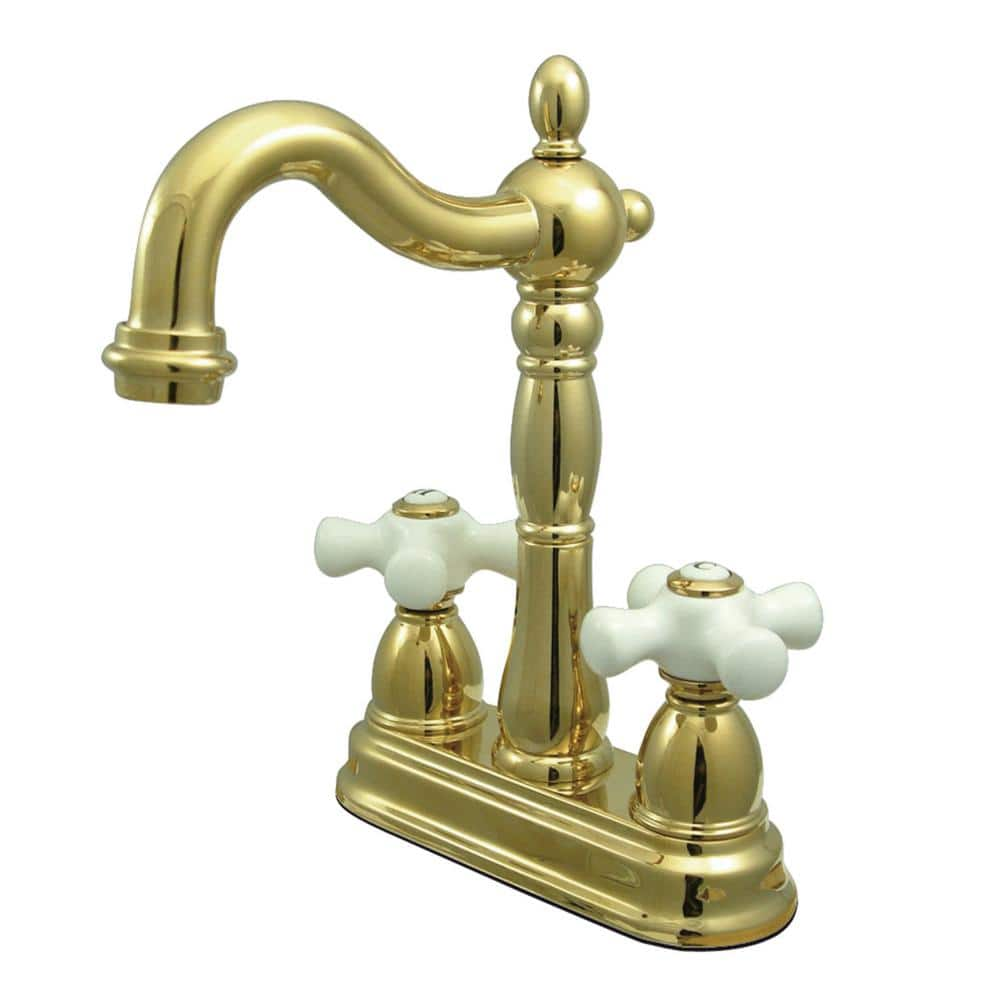 Kingston Brass Heritage 2-Handle Bar Faucet in Polished Brass