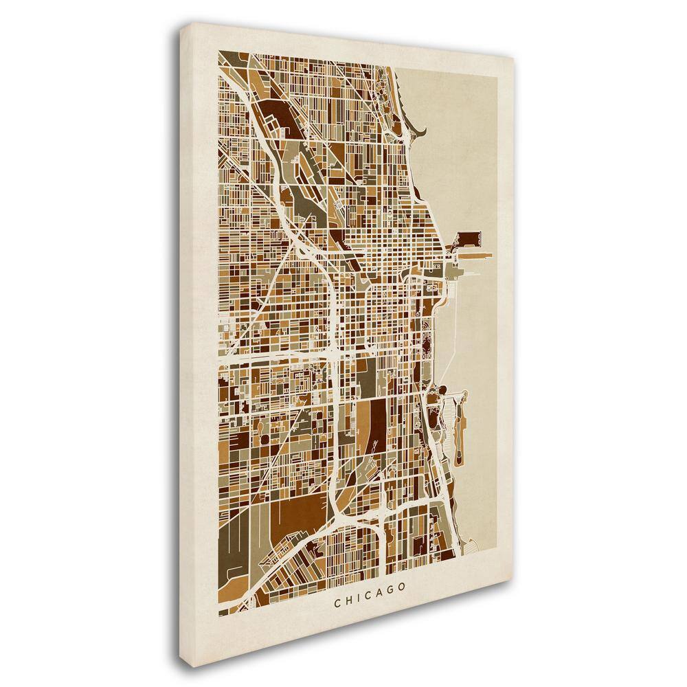 Chicago City Street Map Brown and Tan Canvas Art