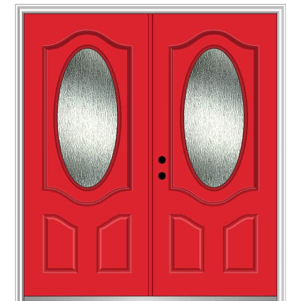 MMI Door 72 in. x 80 in. Right-Hand/Inswing Rain Glass Red Saffron Fiberglass Prehung Front Door on 4-9/16 in. Frame