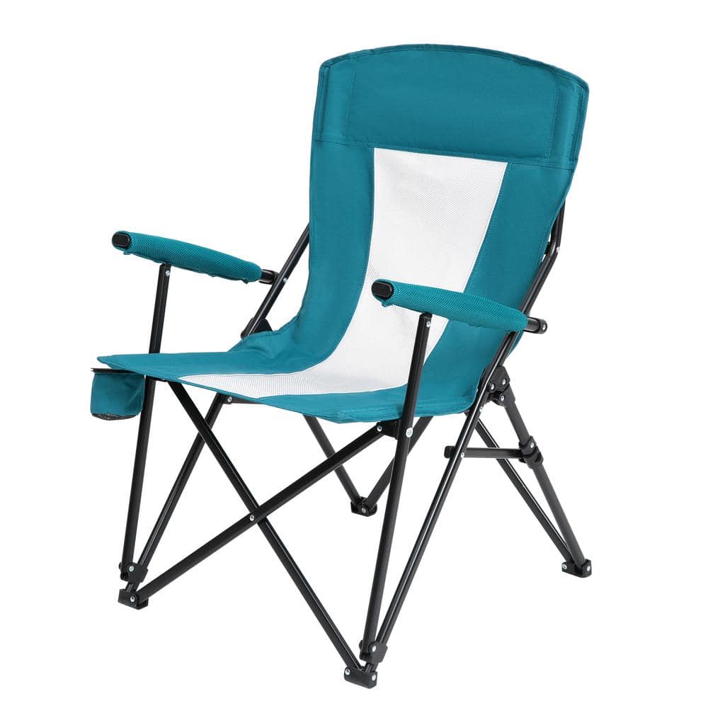 Blue Mesh Fabric Foldable Camping Chair with Cup Holder and Carry Bag ...