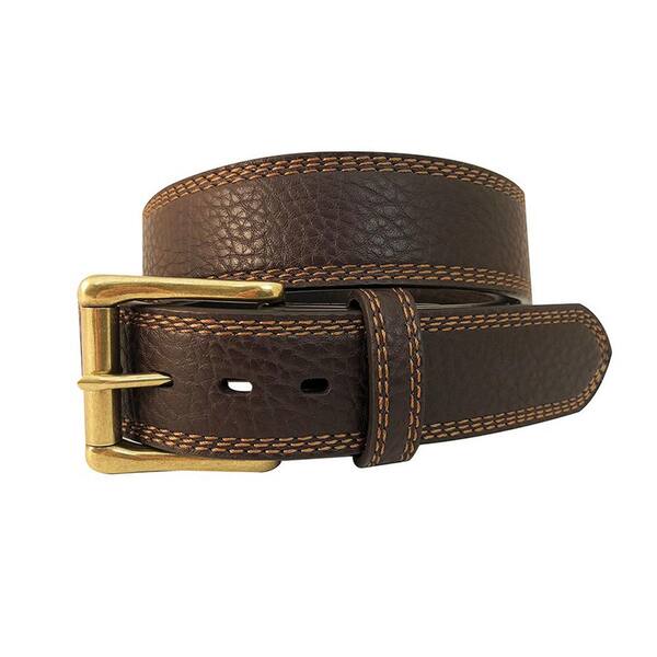 JOHN DEERE Men's Size 46 Dark Brown Triple Stitch Genuine Leather Belt