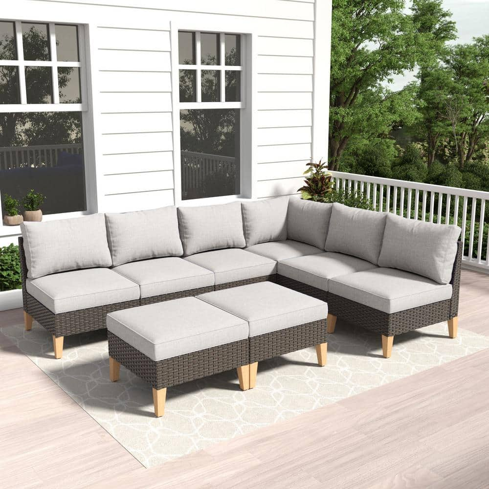 Gymojoy Chic Relax Brown Piece Wicker Patio Corner Couch Outdoor Sectional Sofa With