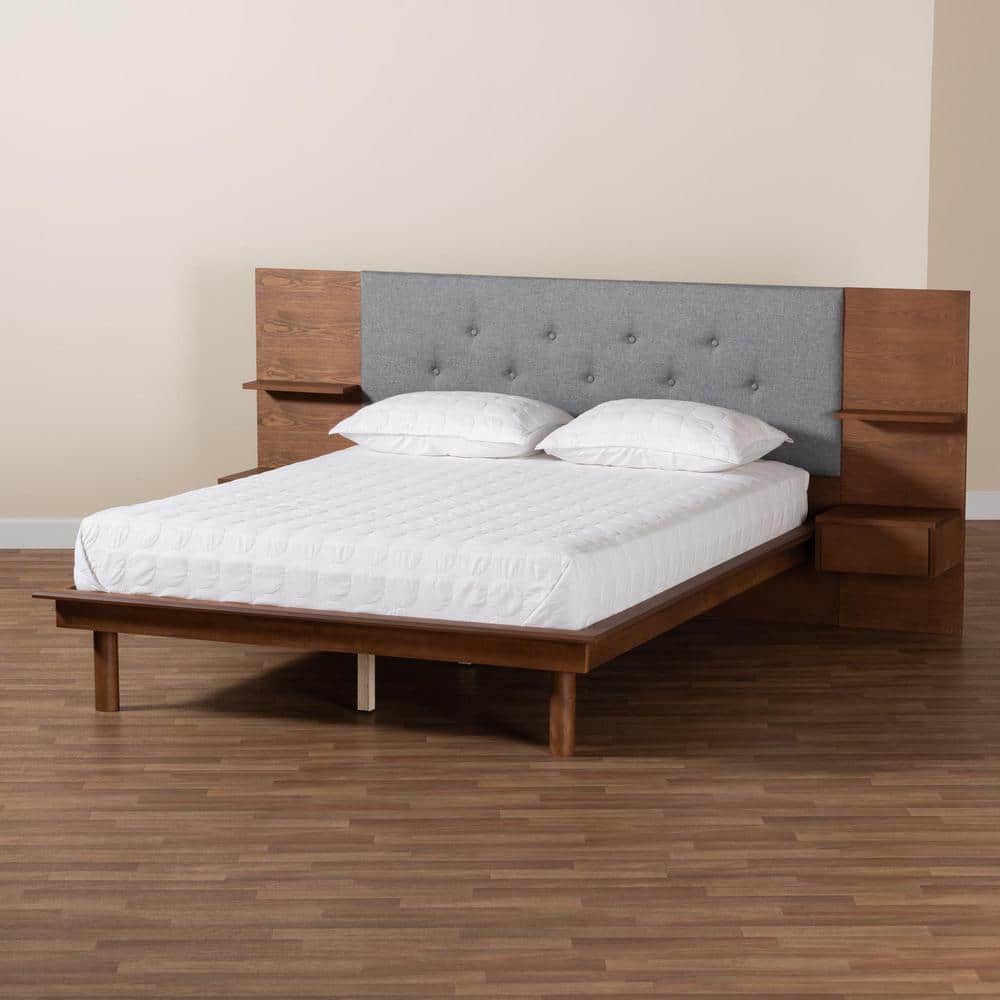 Eliana Gray and Walnut King Upholstered Platform Bed with Storage