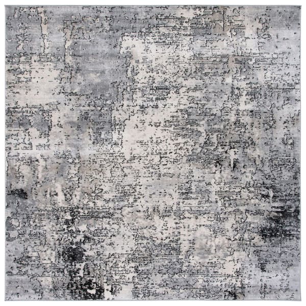 Jasper 7 ft. x 7 ft. Ivory/Black Gradient Marble Square Area Rug