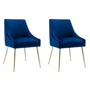 Trinity Royal Blue Upholstered Velvet Accent Chair with Metal Legs (Set Of 2)