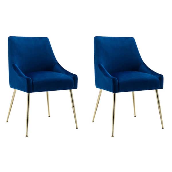Trinity Royal Blue Upholstered Velvet Accent Chair with Metal Legs (Set Of 2)