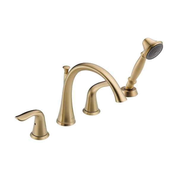 Delta Lahara 2-Handle Deck-Mount Roman Tub Faucet with Hand Shower Trim Kit Only in Champagne Bronze (Valve Not Included)
