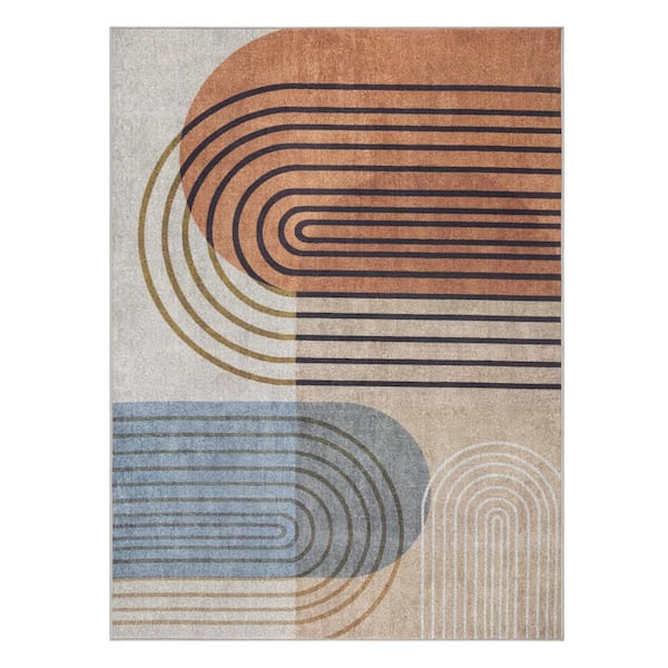 TOWN & COUNTRY LIVING Everyday Avani Retro Arch Beige Rust 5 ft. x 7 ft. Machine Washable Rug