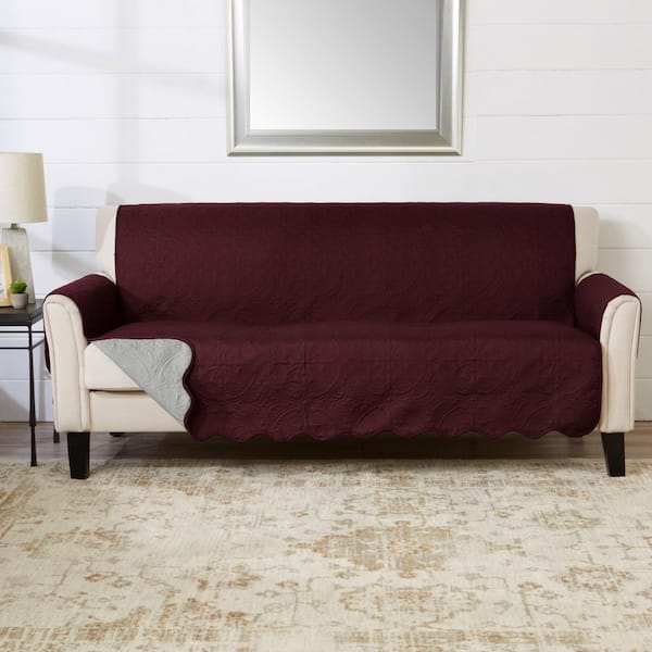 Wine / Light Grey Reversible Microfiber Sofa Furniture Protector