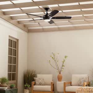 Tranquil 56 in. Indoor/Outdoor Satin Black Downrod Mount Ceiling Fan with Integrated LED with Remote Control