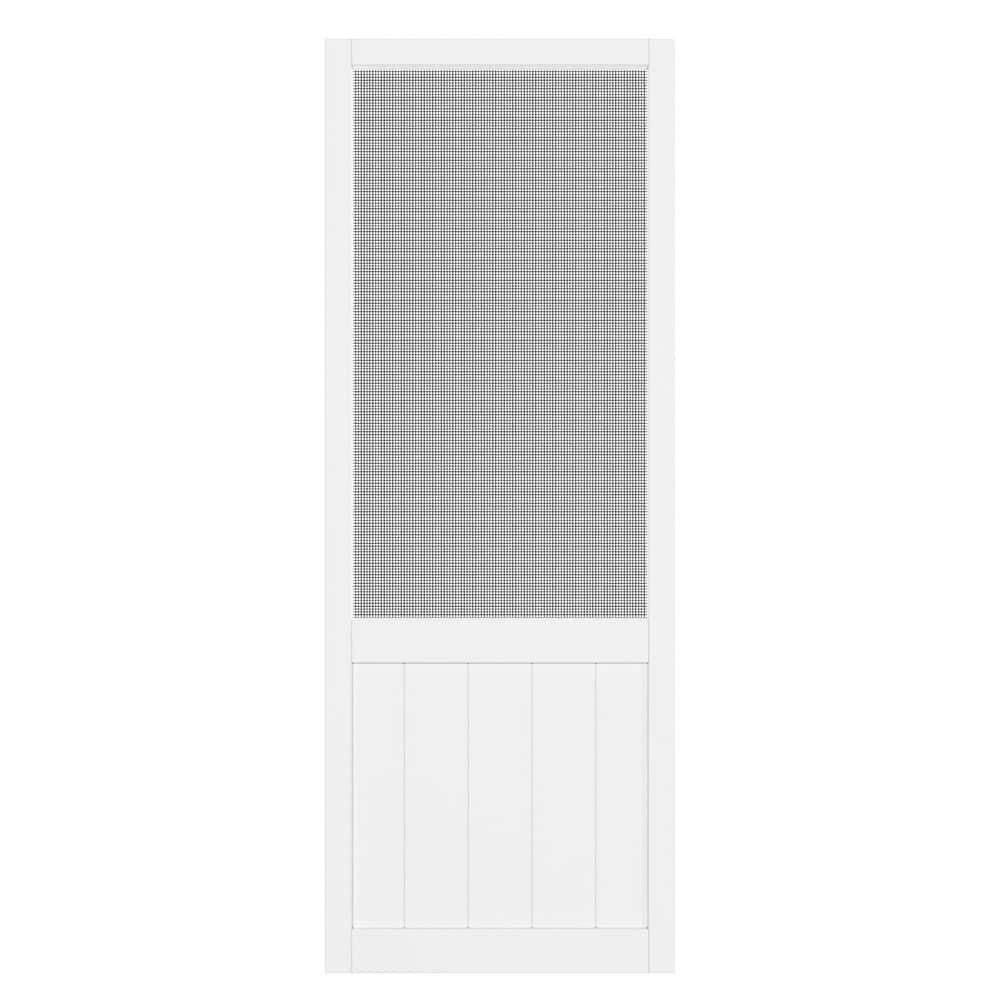 30 in. x 80 in. Universal Primed White Paneled Railing Style Pine Wood and Gauze Mesh Hinged Screen Door for Front Door price history on PriceWatchPro