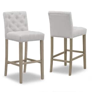 29 in. Alee Beige Fabric with Tufted Buttons and Wood Legs Bar Stool (Set of 2)