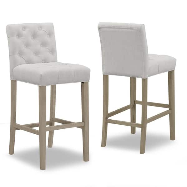Glamour Home 29 in. Alee Beige Fabric with Tufted Buttons and Wood Legs Bar Stool (Set of 2)