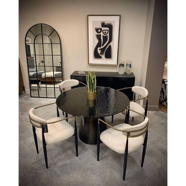 Buchtel Light Grey and Gold Arm and Black Dining Chair