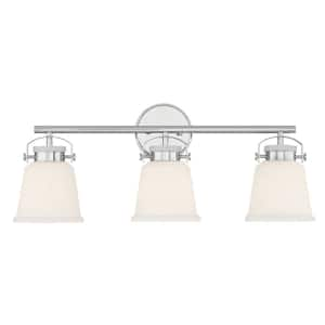 Kaden 26 in. W x 10.5 in. H 3-Light Polished Chrome Bathroom Vanity Light with White Opal Glass Shades